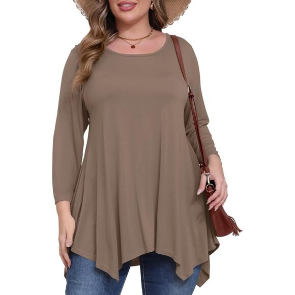 Plus Size Womens Tops Rayon Polyester Spandex Casual Loose Fit 3/4 Sleeve - Picture 1 of 6